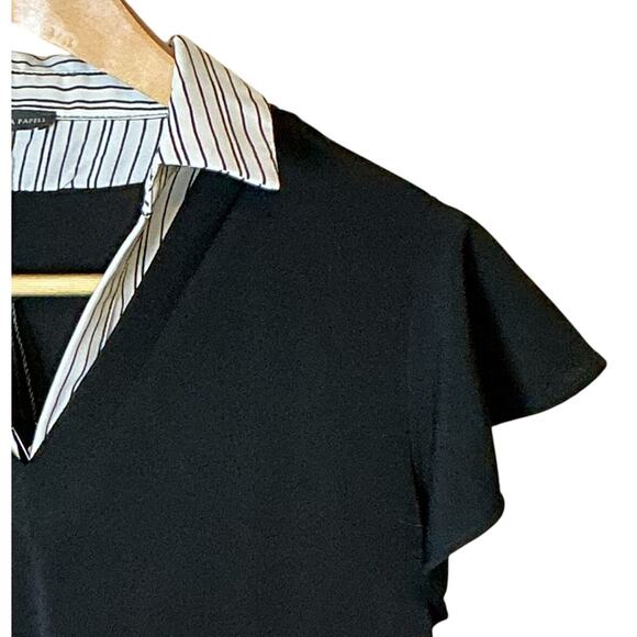 Adrianna Papell Striped Collared Knit V-Neck Flutter Sleeve Top Womens Small NWT - Picture 5 of 13